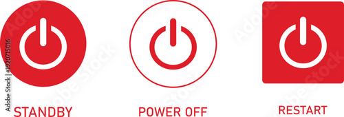 Red power buttons for standby, power off, and restart