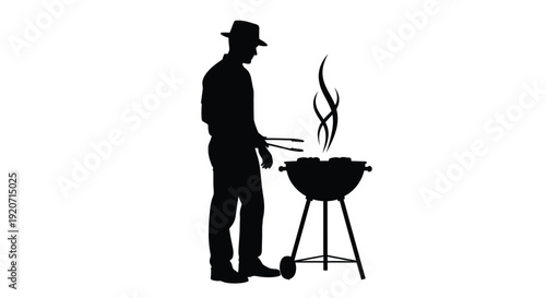 Man grilling with smoke rising depicted in black silhouette