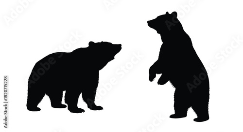 Two bears facing each other in a stark black silhouette