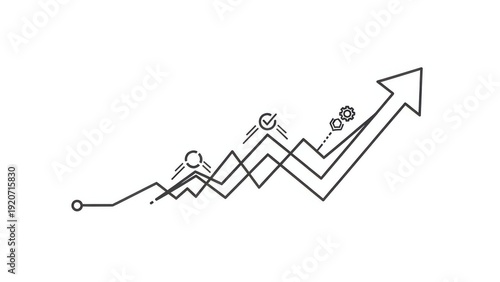 Upward Trend Graph with Icons: Growth, Success, Strategy, and Technology