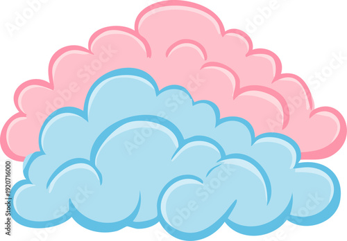 Colorful cartoon clouds illustration on white background.