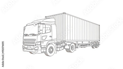 Outline Drawing of a Modern Semi-Trailer Truck, Freight Transport Vehicle