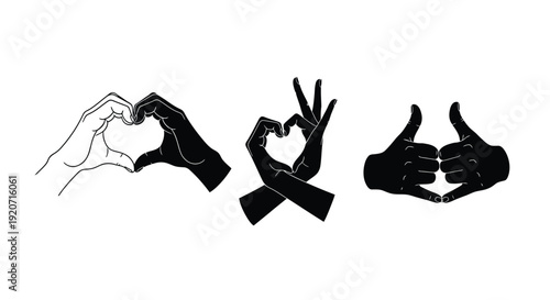 Four hands making different shapes a striking silhouette