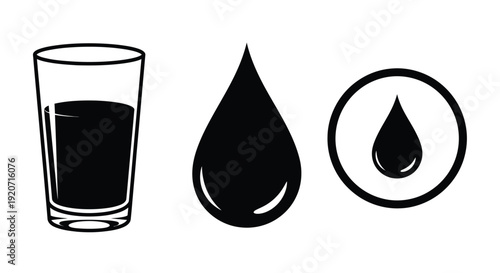 A glass of liquid a droplet and a circular design silhouette