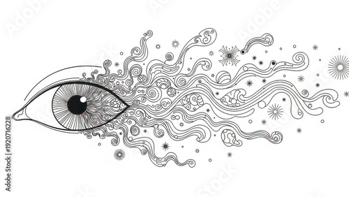 Abstract Eye Vision, Psychedelic Swirls, Stars, and Cosmic Energy Flow