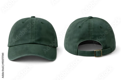 Blank Forest Green Dad Hat Baseball Cap Mockup Front and Back View