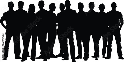 Group silhouette vector set, black white clipart of diverse people standing unity teamwork community design, human illustration artwork bundle