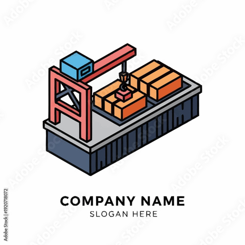 Shipping Container with Cargo and Crane Graphic Illustration.
