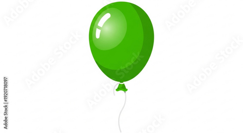 Green balloon with shiny surface and white string against a clean white background ideal for celebrations and festive designs