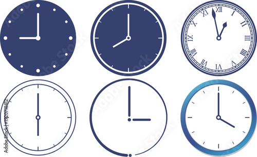 デザインが違う6個の丸い時計の素材セット