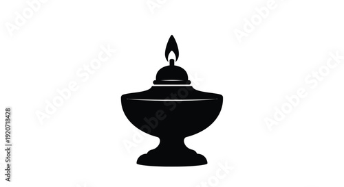 A detailed black silhouette of an antique oil lamp