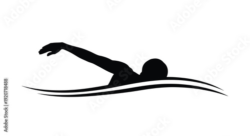 Swimmer in motion a striking black form against white silhouette