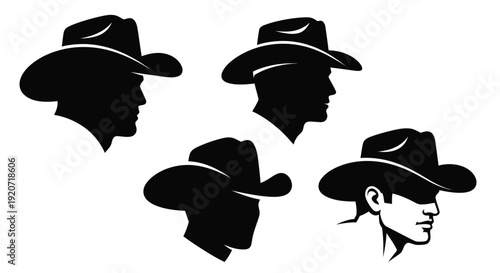 Four cowboy profiles in black showcasing a striking silhouette