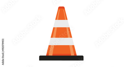 Orange traffic cone on white background with reflective stripes.