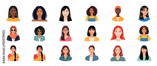 Diverse array of female portraits showcasing various ethnicities and styles