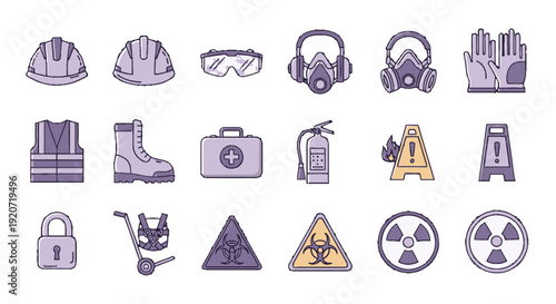 Collection of Industrial Safety Icons and Symbols.