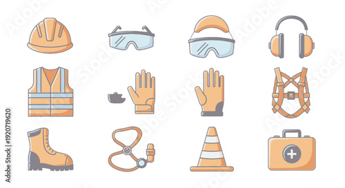 Collection of Safety Equipment and Protective Gear Icons.