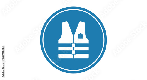 Simple icon of a life jacket or safety vest on a blue background.
