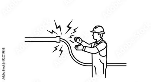 Electrician experiencing electric shock while working on a cable.