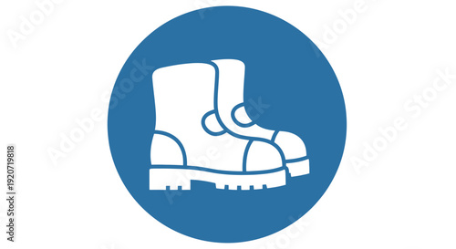 Simple illustration of a hiking boot icon on blue background.