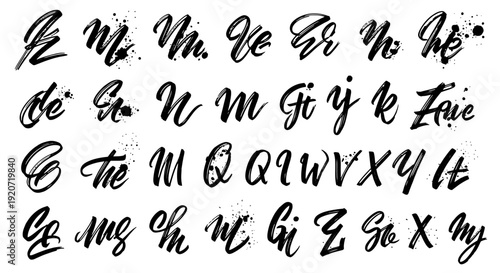 Elegant black cursive alphabet letters on white background.