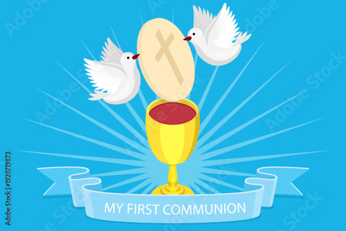 3D Isometric Flat Vector Illustration of First Communion, Church Decoration Clipart