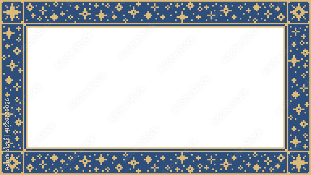Obraz premium ドット絵 星空風のおしゃれなきらきら飾り枠 フレーム背景装飾 メッセージカード ピクセル