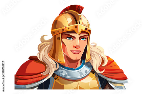 Head of historical figure, Alexander the Great, young Greek Warrior in armor and helmet