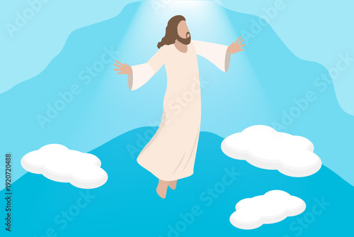 3D Isometric Flat Vector Illustration of Jesus Ascension, Jesus Christ In Divine Glory