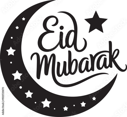 Eid Mubarak trendy vector icon and logo design featuring modern Islamic symbols crescent moon calligraphy and festive elements for holiday