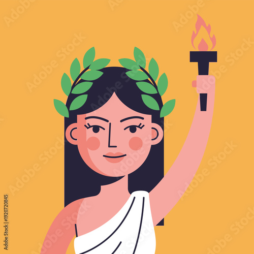Woman Holding Torch with Laurel Wreath.