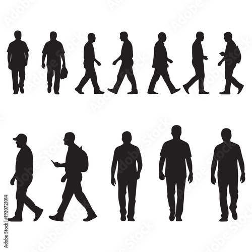 Black Vector Silhouettes of Walking and Standing People Collection