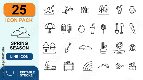 spring season icons, flower, garden, Line style, editable file.