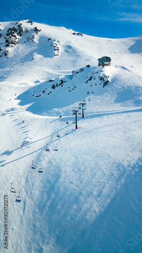Mountain Ski Resort Bariloche Patagonia Winter Snow Snowboarding Cerro Catedral Ski Sports Cold Landscape Sunset Scenic View Argentina South America Travel Destination Adventure