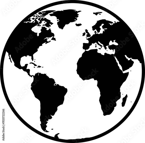 Black and white illustration of the earth globe