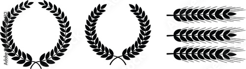 Black silhouette collection featuring laurel wreaths and horizontal wheat stalks icons