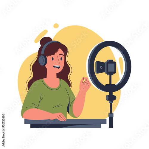 Woman Recording Video with Ring Light.