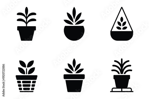 Potted plant icons: home gardening, indoor plants, terrarium