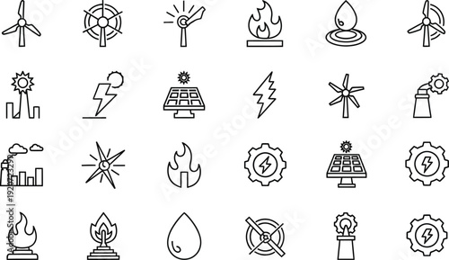 Collection of various energy and environmental icons