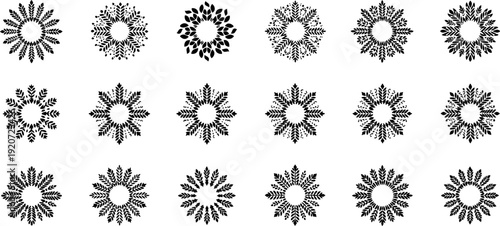 Collection of 15 unique black and white floral designs