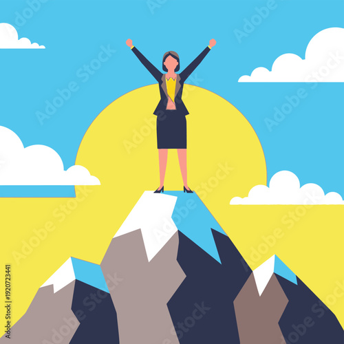 Woman Standing on Mountain Peak.