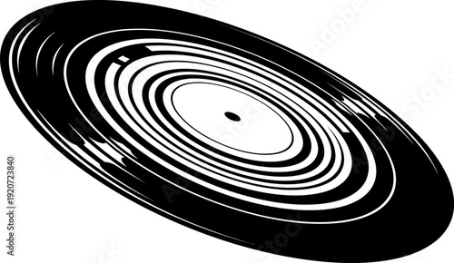 A black and white image of a vinyl record