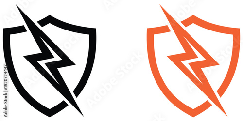 Lightning bolt shield icon, symbolizing high-strength security and protection, vector graphic for cybersecurity, secure access, digital safety, and defense concept