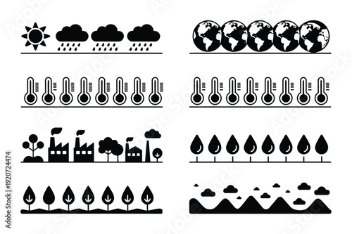 Environmental protection icons, climate change and nature symbols