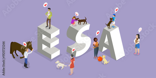 3D Isometric Flat Vector Illustration of ESA, Emotional Support Animal Banner Design