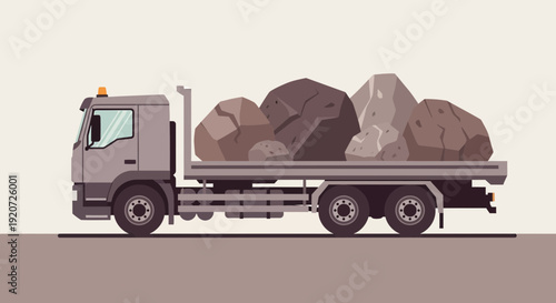 Heavy Truck Transporting Large Boulders And Rocks
