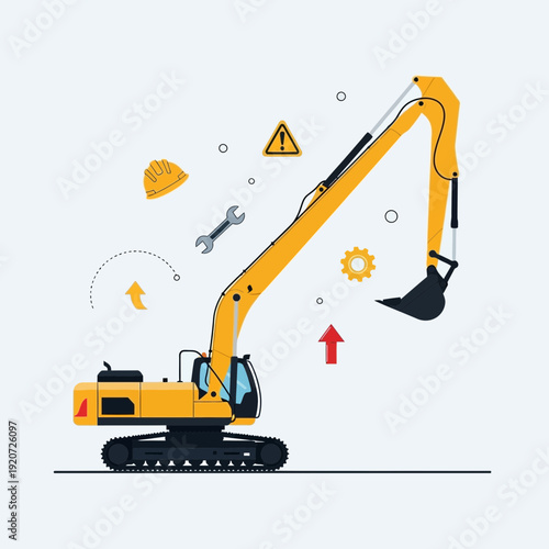 Heavy Yellow Excavator Machine Construction Site Equipment With Tools