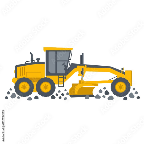 Heavy Yellow Grader Machine Performing Road Construction Work