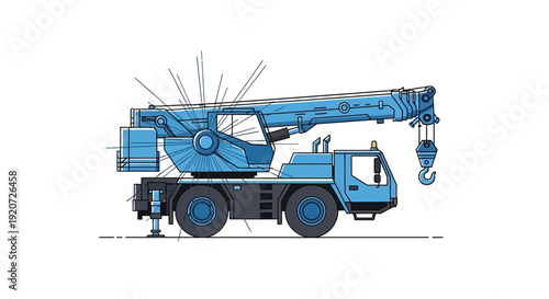 Illustration Of A Blue Mobile Crane Truck On A White Background