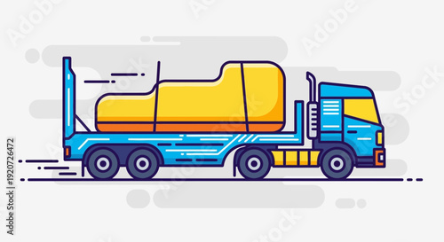 Illustration Of A Blue Truck Transporting A Large Yellow Tank
